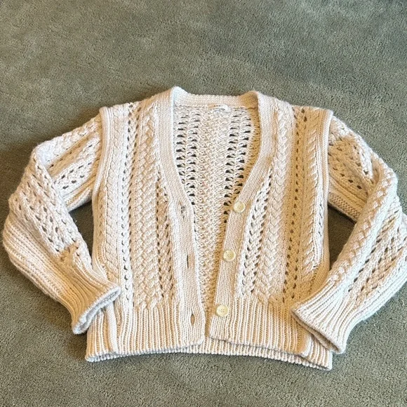 A.L.C. Cream Chunky Cable Knit 100% Merino Wool Cardigan Size XS - Picture 1 of 10